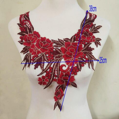 Embroidered Lace Neckline Collar Warm Tones Floral Brown Leaf Applique Patches Scrapbooking Embossed Sewing (Wine Red A) in Kuwait