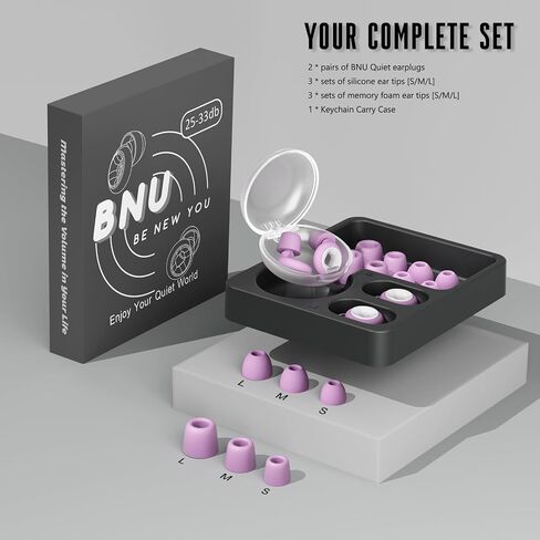 Concert Ear Plugs, 2 Pair BNU High Fidelity Noise Cancelling Earplugs Hearing Protection for Musicians,Festivals,Raves Sleep, 25-33db Noise Reduction 6 Pair Reusable Foam＆Silicon Tips in S/M/L Black in Saudi Arabia