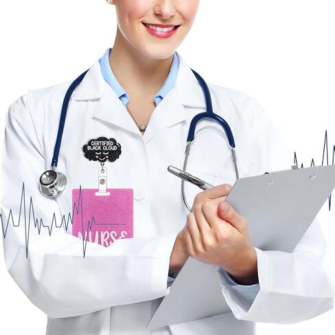 بكرة شارة أكريليك، 6 قطع حامل شارة مضحك لطيف قابل للسحب مع مشبك التمساح، ملحقات بكرات حامل الشارة للممرضة وعامل مكتب المعلم (ممرضة-2) in Kuwait