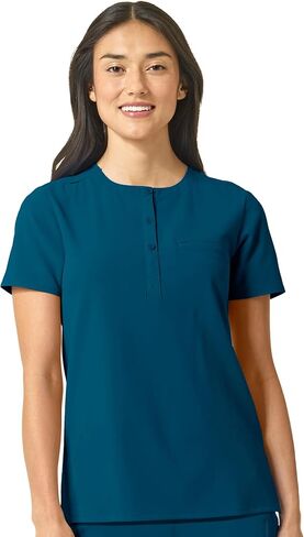 WonderWink Women's Mandarin Collar Tuck-in Scrub Top, Bay Blue, XL in Saudi Arabia