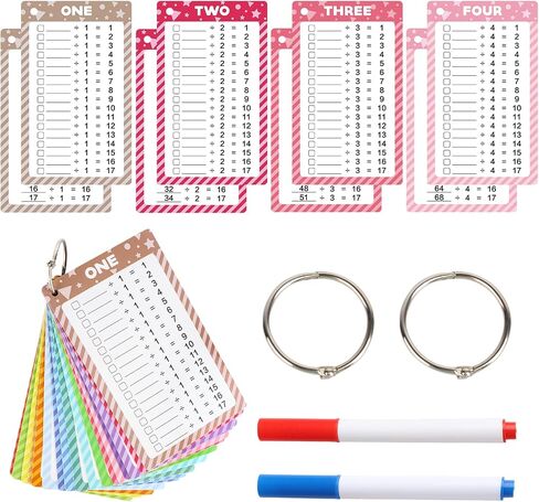 17 Pcs Multiplication Flashcards 0-16, Times Table Flash Cards with 2 Dry Erase Markers 2 Rings for Kids 1st to 3rd Grades Multiplication Game Supplies in Saudi Arabia