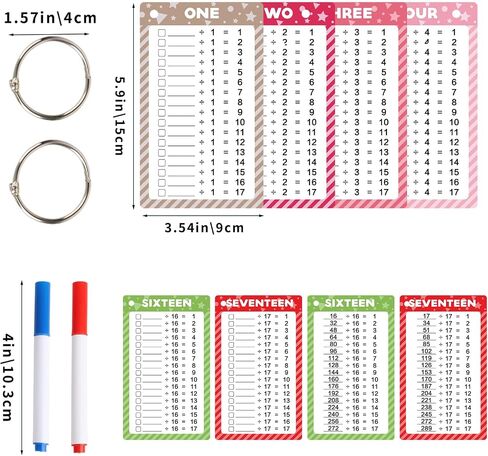 17 Pcs Multiplication Flashcards 0-16, Times Table Flash Cards with 2 Dry Erase Markers 2 Rings for Kids 1st to 3rd Grades Multiplication Game Supplies in Saudi Arabia