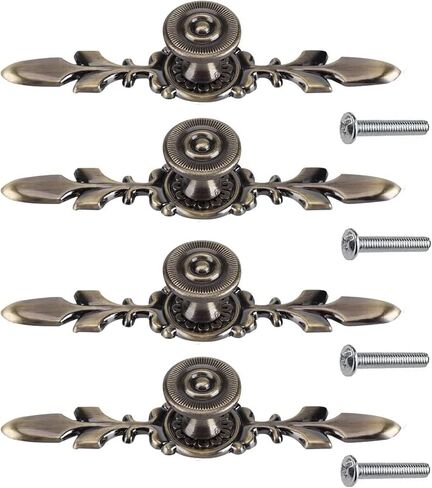 Pull Handle, Vintage Style Zinc Alloy Door Knob with Screw, Fit for Drawer Cabinet, 4-Pack (Black) in Kuwait