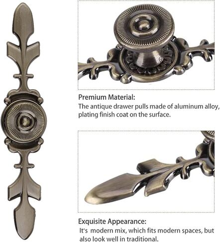 Pull Handle, Vintage Style Zinc Alloy Door Knob with Screw, Fit for Drawer Cabinet, 4-Pack (Black) in Kuwait