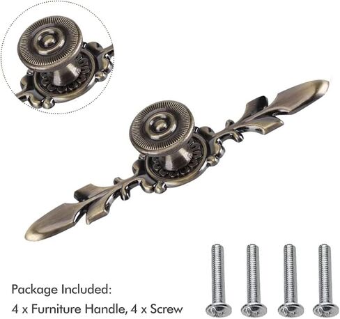 Pull Handle, Vintage Style Zinc Alloy Door Knob with Screw, Fit for Drawer Cabinet, 4-Pack (Black) in Kuwait