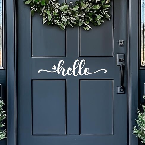 Hello Door Decal, Cute Hello Sticker Greeting for Home, Hello Vinyl Decal, Welcome to Our Home Front Door Decor, Hello House Door Saying Vinyl Decal Quote, House Warming Gift (3.8 x 16.9 in, Black) in Saudi Arabia