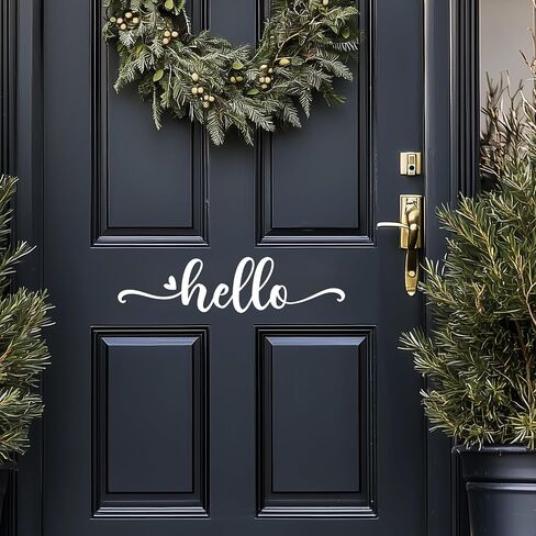Hello Door Decal, Cute Hello Sticker Greeting for Home, Hello Vinyl Decal, Welcome to Our Home Front Door Decor, Hello House Door Saying Vinyl Decal Quote, House Warming Gift (3.8 x 16.9 in, Black) in Saudi Arabia