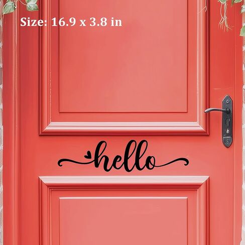 Hello Door Decal, Cute Hello Sticker Greeting for Home, Hello Vinyl Decal, Welcome to Our Home Front Door Decor, Hello House Door Saying Vinyl Decal Quote, House Warming Gift (3.8 x 16.9 in, Black) in Saudi Arabia