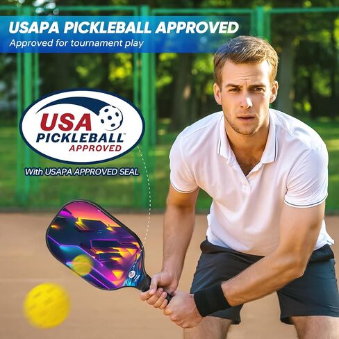 Pickleball Paddles Set of 2 - Fiberglass Pickleball Paddles for Beginners, USAPA Approved Pickle Ball Rackets 2 Pack with 4 Pickleball Balls, 1 Pickleball Net Bag, Paddles Ball Set Outdoor Indoor in Saudi Arabia