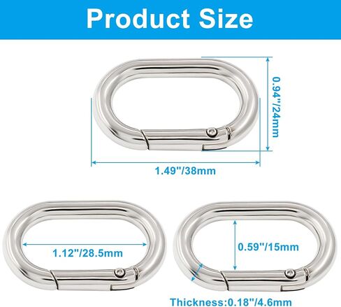 10 PCS Spring Oval Ring Metal Spring Key Ring Oval Spring Keyring Buckle Oval Ring for Bags Keychains Purse Strap (Silver,28.5 x 15 x 4.6mm) in Saudi Arabia