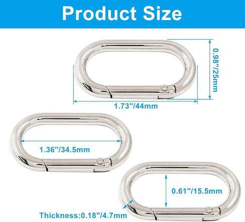 10 PCS Spring Oval Ring Metal Spring Key Ring Oval Spring Keyring Buckle Oval Ring for Bags Keychains Purse Strap (Silver,28.5 x 15 x 4.6mm) in Saudi Arabia