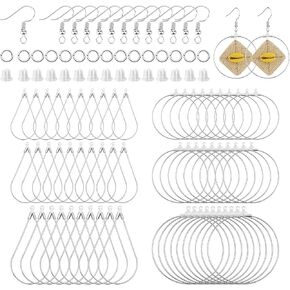 396Pcs Earrings Beading Hoop Set with 96 Beading Hoop Earrings,100 Hooks,100 Jump Rings,100 Earring Backs Earring Finding Earrings Hoops Bulk for DIY Jewelry Making Earrings Making Supplies(White K)