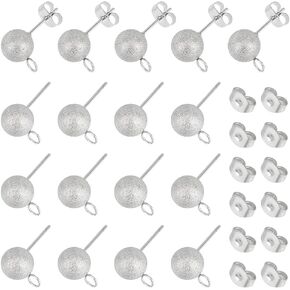 UniCraftale 50pcs 304 Stud Stud Stud Stud Heserges Ball Stud Post Post مع صواميل الأذن وحلقات أفقية محكم الأذن مستديرة لتصنيع مجوهرات القرط