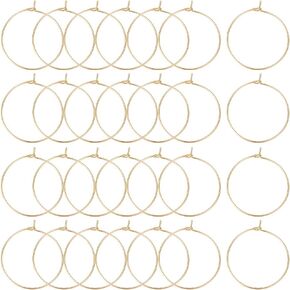 Beebeecraft 1 Box 100pcs Hoop Hoop Encring Encerings 30mm 18k Gold Plated 316 Stains Steel Wine Glass Rings with 0.7 mm pin diy areging for hoop arocrings made