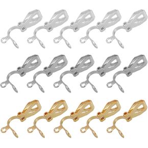 uxcell Clip-on Earring Converter, 60Pcs - Copper Plating Clip-on Earring Findings, Earring Clips for Non-Pierced Ears with Easy Open Loop (White & Silver & Gold)