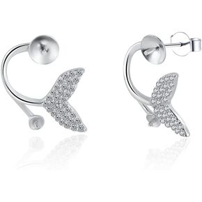 925 Sterling Silver CZ Mermaid Design Tail Proptings للنساء ، وتصميم حرك يتصاعد ملحقات ملحقات لصنع المجوهرات اللؤلؤ