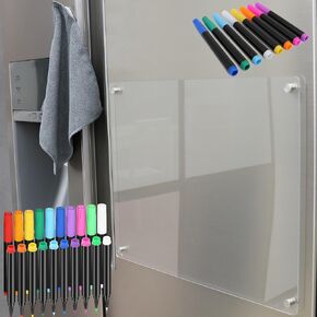 Acrylic Magnetic Dry Erase Board for Fridge 17x13 Magnetic Whiteboard for Fridge Magnetic Acrylic Dry Erase Board for Refrigerator Clear Acrylic Board Magnet White Board for Fridge 28 Markers