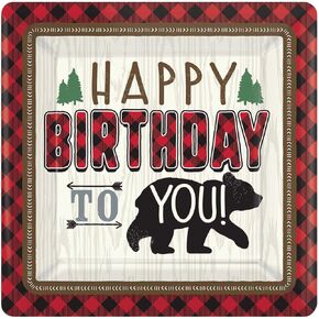 Amscan 542150 Little Lumberjack Square Paper Paper Plates-8pcs ، Multicolor ، 18 سم