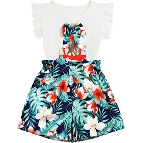 Toddler Girl Clothes 2 Piece Girls Outfits Set Print Bow Top and Belted Ditsy Floral Shorts for Spring Summer in Kuwait
