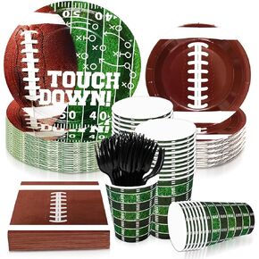 150 Pcs Football Party Supplies Kit Serve 30 Football Theme Party Paper Tableware Including Dinner Plates Dessert Plates Napkins Cups and Forks for Football Birthday Party Decorations Supplies