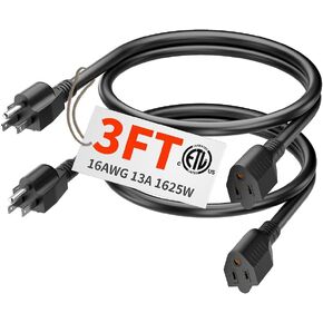 16/3 Gauge 200 ft Extension Cord Outdoor Black Waterproof, Cold Weatherproof -58°F, Flame Retardant, Flexible 3 Prong Heavy Duty Electric Cord for Lawn Office,10A 1250W 16AWG SJTW, ETL Listed