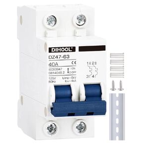 DIHOOL 125 Amp Circuit Breaker DIN Rail Mount 2 Pole AC 110V Low Voltage Disconnect Switch