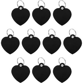 uxcell Pet ID Tags, Metal Engraving Tags, Heart-Shape Dog ID Tag, Black Blank Tags with Key Rings for Pet Dog Cat, Stamping Pendant Decoration, 10 Pack