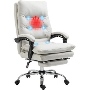 Vinsetto Microfibre Executive Massage Office Chair, Computer Desk Chair, Heated Reclining Chair with Footrest, Double-Tier Padding, Swivel Wheels, Coffee