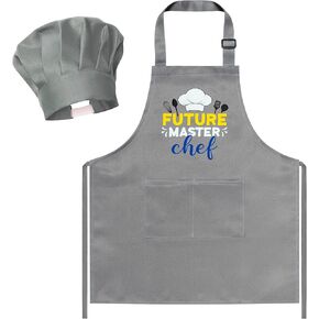 R Horse Kid Apron و Chef Hat Set 2PCs أطفال قابلون للتعديل ، المطبخ الرمادي ، المطبخ ، ارتداء دور الطاهي طهاة الطهي الطهي الرسم وأطقم التدريب على هدية عيد ميلاد طهي مضحكة للأطفال