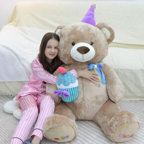 Teddy Bear Stuffed Animal-Gaint Teddy Bear, 63" Big Happy Birthday Bear Plush Gift for Kids Girls Girlfriend, Brown