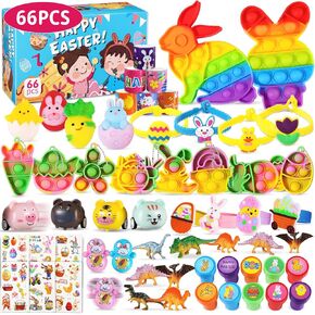 66 PCS Easter Party Favors مجموعة للأطفال ، حشو بيض عيد الفصح تململ ألعابًا كبيرة ، سلة عيد الفصح Pinata Goodie Bag ، موازنة حفلات عيد ميلاد هدايا الفصول الدراسية للكرنفات للأولاد Girls