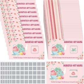Poen 110 PCS Garden Tea Party Games خدش البطاقات مع 110 ألعاب عيد ميلاد شاي ملصق للطلاء لأنشطة الفصول الدراسية العائلية حفل زفاف حفل زفاف حفل زفاف
