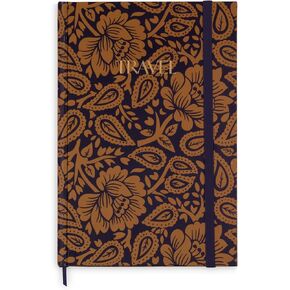 Vera Bradley Travel Journal with Guided Pages, 6" x 9" Adventure Notebook with Prompts, Lotus Montage Roasted Pecan