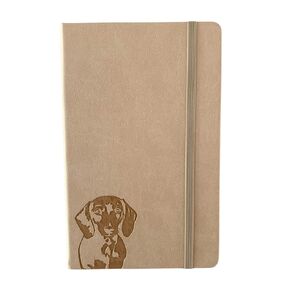 A5 Gardcover Dachshund Notebook - PU Leather ، 100GSM صفحات مبطنة ، مرجعية ، دفتر ملاحظات أو مجلة (Beige)