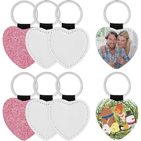 Framendino ، 8 Pack Sublimation فارغ مفتاح بريق بوري جل الجلود الحب القلب نقل الحرارة سلسلة مفاتيح لفيلم DIY Photo Photo Pink Pink