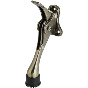 Kickdown Door Stoppers 4 Inches, Gold Heavy Duty Door Stoppers for Bottom of Door, Door Stop with One Touch and Soft Rubber Tips, Bright Brass