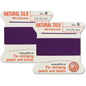 2 Pcs Griffin Natural Silk Beading Cord Thread and Needle Size 6 Amethyst Color