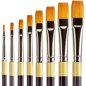 KINGART 1000G 8 PC. Premium Original Gold 9300A Series, Golden Taklon, Flat Shader Multimedia Arts Brush Set, Short Acrylic Aqua Handle, Gift Boxed Set of 8 - Sizes: 0,2,4,6,8,10,12,14
