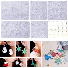 25 PCS عيد الميلاد قرط الراتنج قوالب مع ثقب ، قوالب السيليكون عيد الميلاد مع 20 خطافين القرط الثلج أشجار عيد الميلاد أشجار الثلج موس حرك الراتنج الإبوكسي مجوهرات القلادة القلادة (أبيض -1)