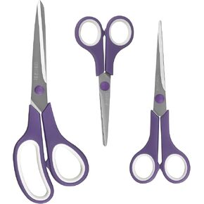 SINGER 3pc Soft Grip Scissor Set: 8.5" Fabric Shears, 5.5" Sewing Scissors & 6.75" Multi-Use Craft Scissors - Comfort Grip, Suitable for Left-Handed