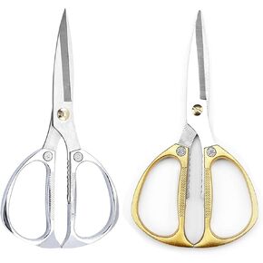 Sharp Alloy Craft Scissors, 2 Pcs 7.5 Inch x 4 Inch Gold and Silver K82 Stainless Steel Blades Shears for Office, Home and Kitchen (gold and silver)