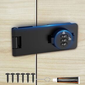 Keyless Cabinet Combination Lock, 3-Digit Password Twist Knob Hasp Latch for Doors, Cabinets, Drawers, Barn Door, Bathroom, Outdoor, Closet, Fence, Durable Zinc Alloy, (Gray, 1 Pack)