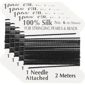 PATIKIL Silk Cord Thread, 5 Pcs Pure Silk Beading Thread Cord Size 0.6 mm with The Knotting Pearls Needle Attached, Black