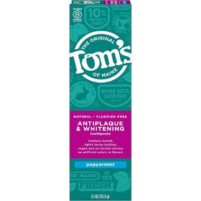 Tom's of Maine Fluoride-Free Antiplaque & Whitening Toothpaste, Travel Size, Peppermint, 1 oz. 12-Pack