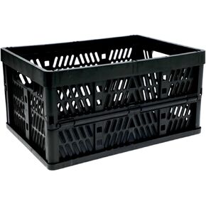 Small Collapsible Milk Crate - Stackable Storage Basket with Handles, Folding Containers for Organizing Tools, Books, Craft Supplies, Food, Drinks, Camping & Transport, Desk Closet Organizer - Black
