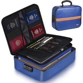 4200℉ Insulated Fireproof Important Document Organizer with Lock(14 X 10 X 3.5 Inches),Multi-Layer File Storage Case with Reflective Strip,Fire Proof File Holder for Legal Documents,Jewelry,Cash(Blue)