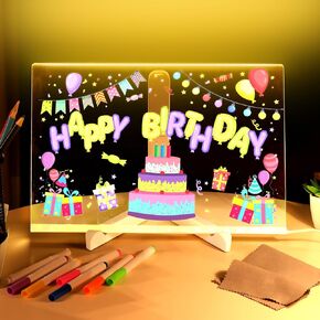 LED Note Board with Colors, Hanging & Stand Dual-use Light Up Acrylic Dry Erase Board Luminous Writing Drawing Notepad with Hanging Chain Adjustable Tripod and Pen for Mother's Day Home, 11.8 x 7.9In