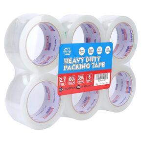 Rosy Clear Packing Tape (6 Rolls), Heavy Duty Packaging Tape for Express,Warehouse,Office,House, 2.7mil Thick, 1.88 inches Wide, 60 Yards Per Roll, 360 Total Yards