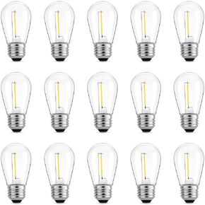 Meconard 24-Pack LED 1W String Light Bulbs, S14 Plastic Shatterproof Edison Vintage Style Replacement 1 Watt Outdoor Light Bulbs 2200K, Waterproof, Warm White Equivalent to 11w, E26 Base