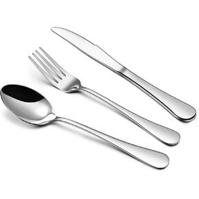 E-far 24-Piece Hammered Forks Spoons and Knives Set, Silverware Set for 8, Stainless Steel Square Flatware Set for Home Kitchen Restaurant, Mirror Polished & Dishwasher Safe
